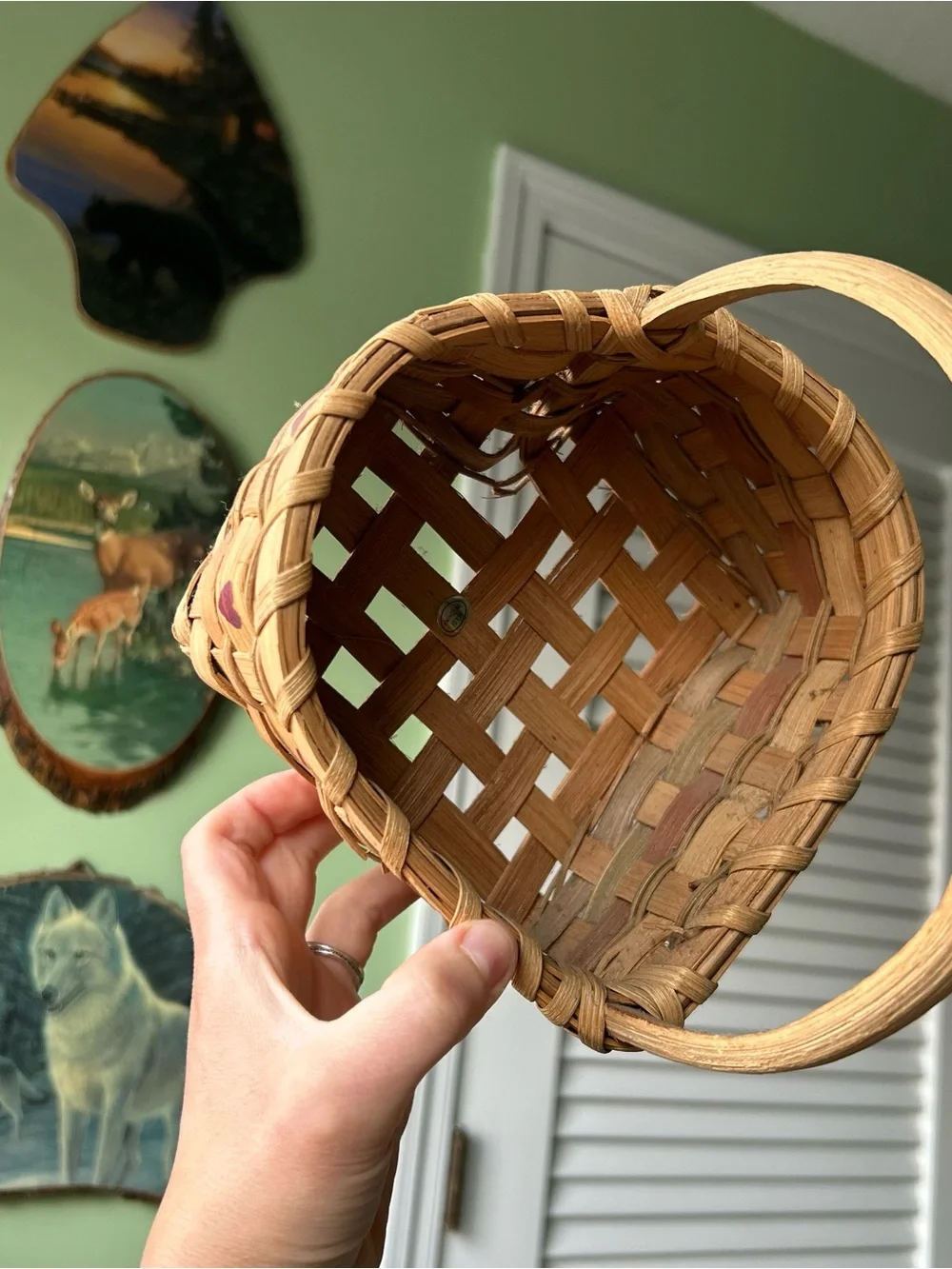 Vintage Handmade Heart Shaped Basked with Handle